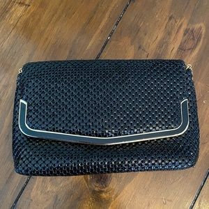 VTG PELLE ITALIA OF ITALY BLACK METAL MESH EVENING BAG CROSS BODY BAG 11" WIDE